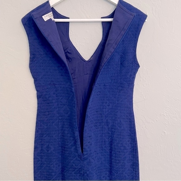 TRINA Turk Blue Dress V-Neck Geometric Textured jacquard  2 - Picture 5 of 8